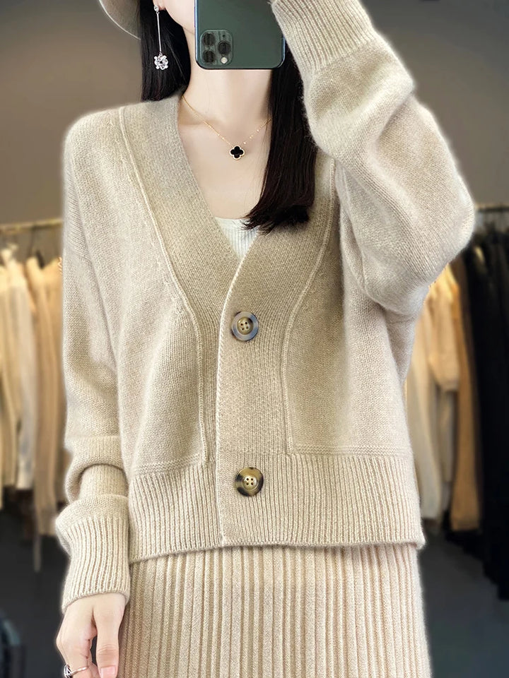 100% Merino Wool V-Neck Cardigan