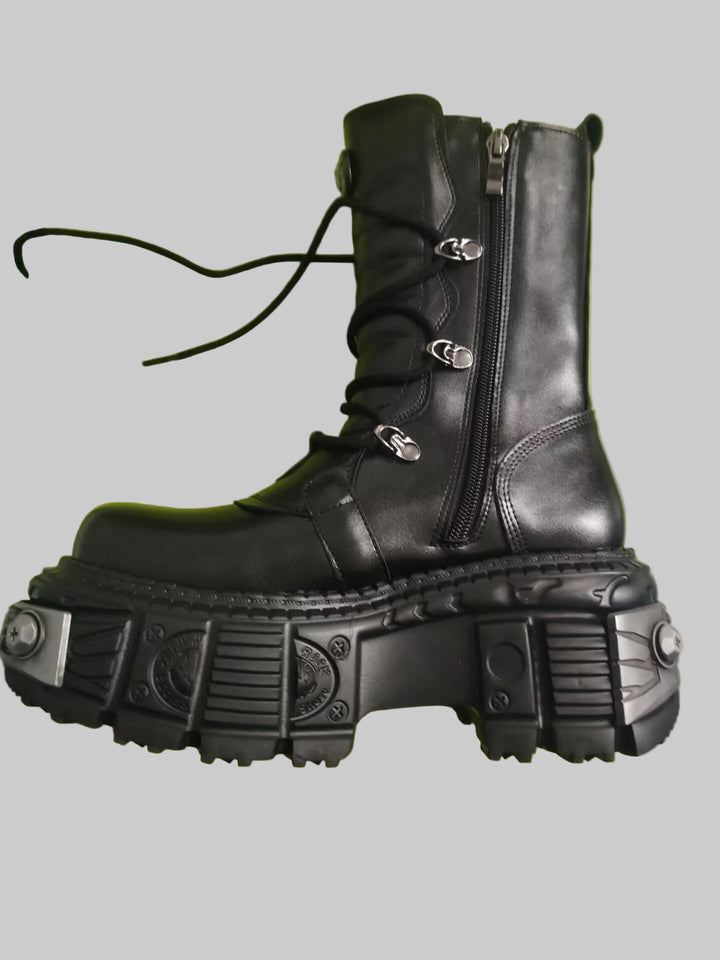 Retro Unisex Heavy Metal Punk Motorcycle Platform Boots
