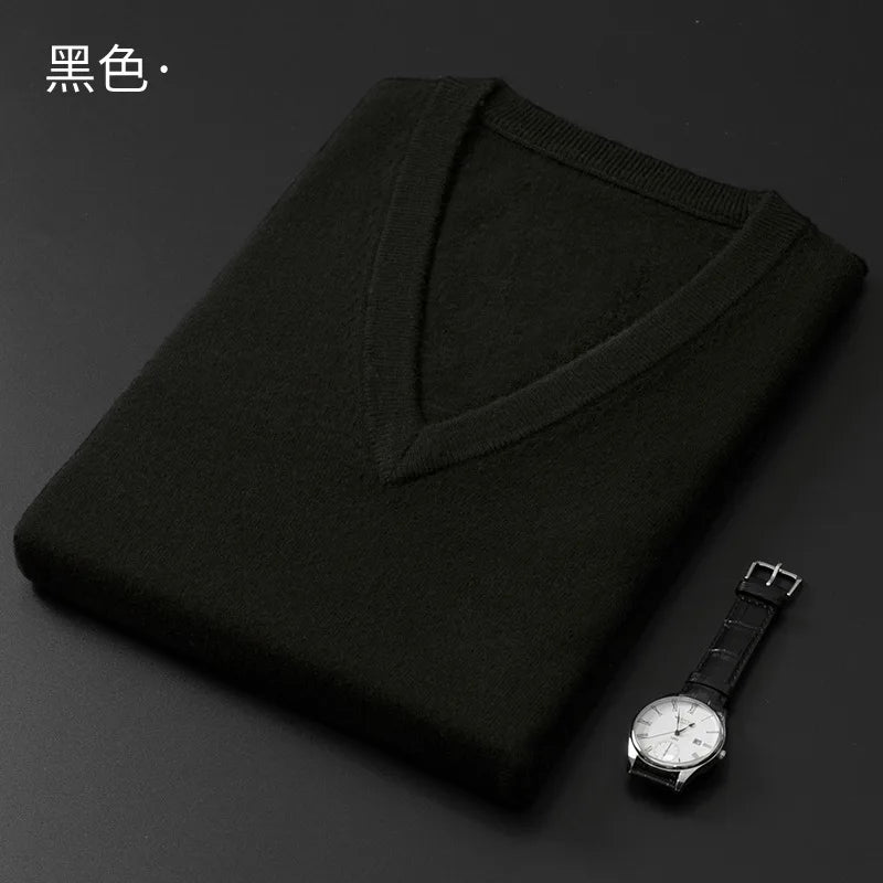 Knitted Cotton Blend Classic V-Neck Pullover