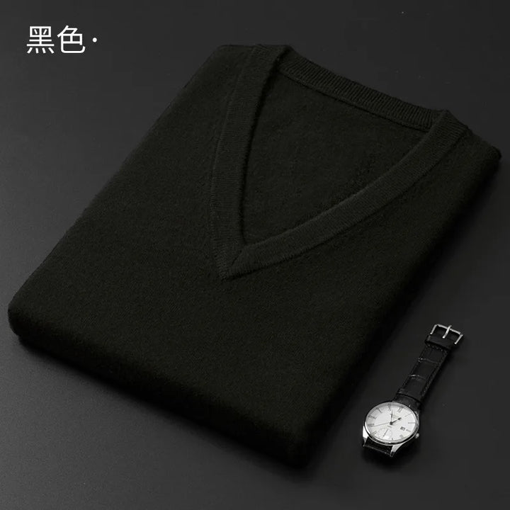 Knitted Cotton Blend Classic V-Neck Pullover