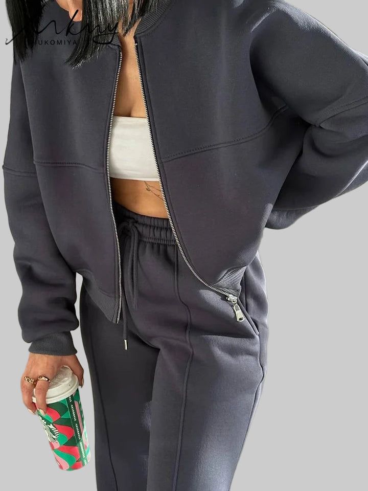 Thick Zipper Jacket and Sweatpants Set