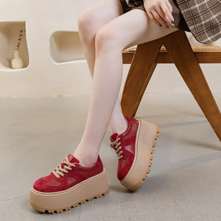 8CM Suede Leather Mesh Platform Wedge Sneakers