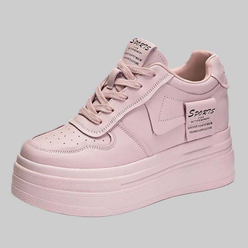 8CM Cow Genuine Leather Chunky Platform Sneakers