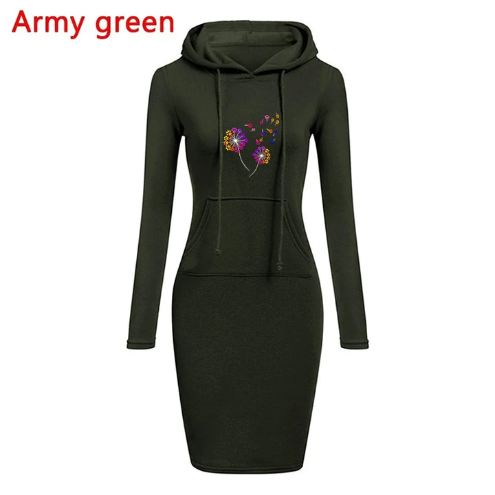 Trendy Midi Hooded Slim Fit Solid Color Dress