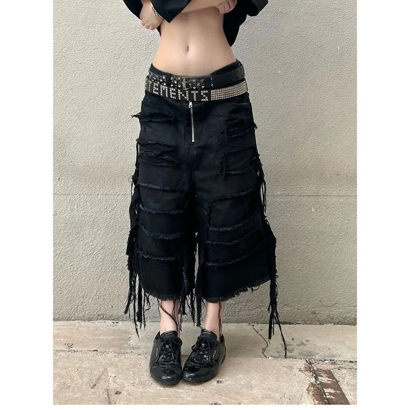 Gothic Casual High-Waisted Retro Denim Shorts