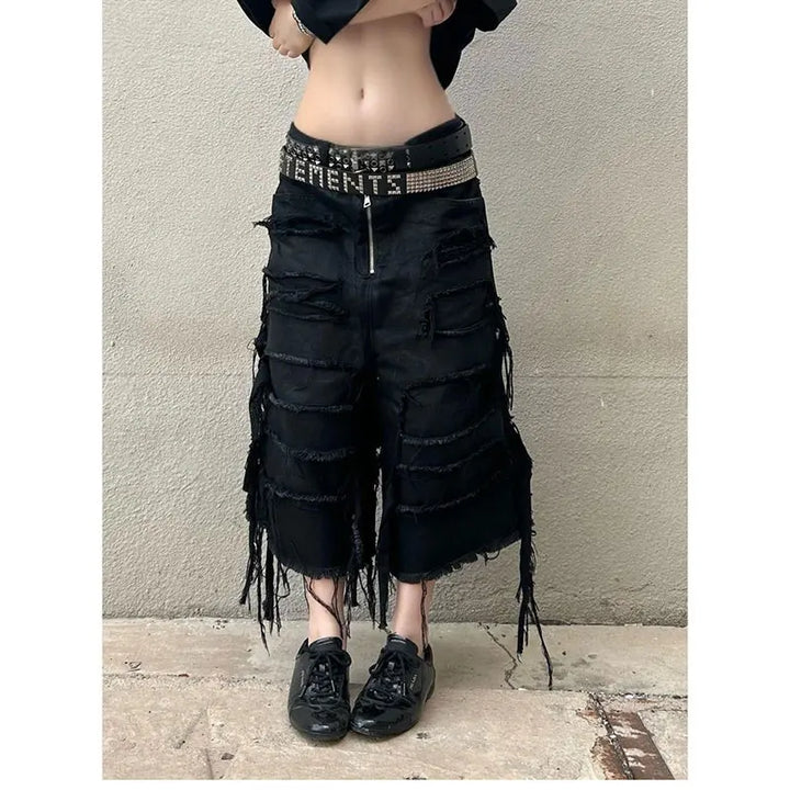Gothic Casual High-Waisted Retro Denim Shorts