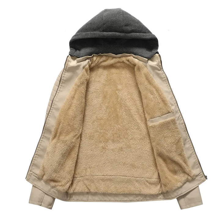 Fleece Lined Leather Hooded Motorcycle Jacket