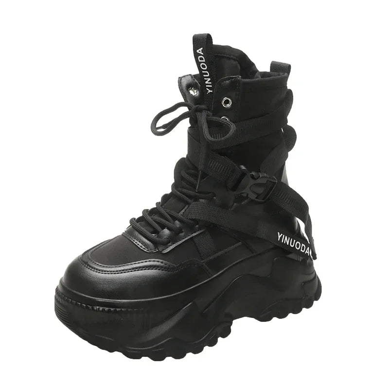Chunky Platform Motorcycle Lace Up Boots