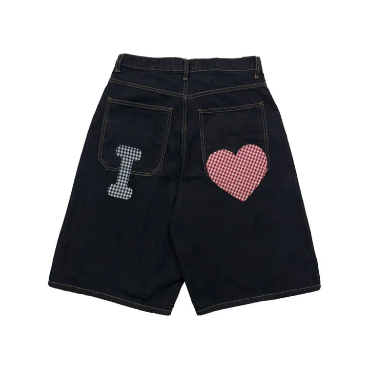 Hip hop pocket print loose Y2K denim shorts