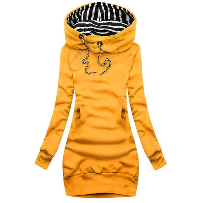 Casual Solid Color Long Sleeve Hoodie Dress
