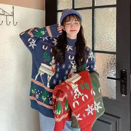 Cozy Red Deer Knitted Christmas Sweater
