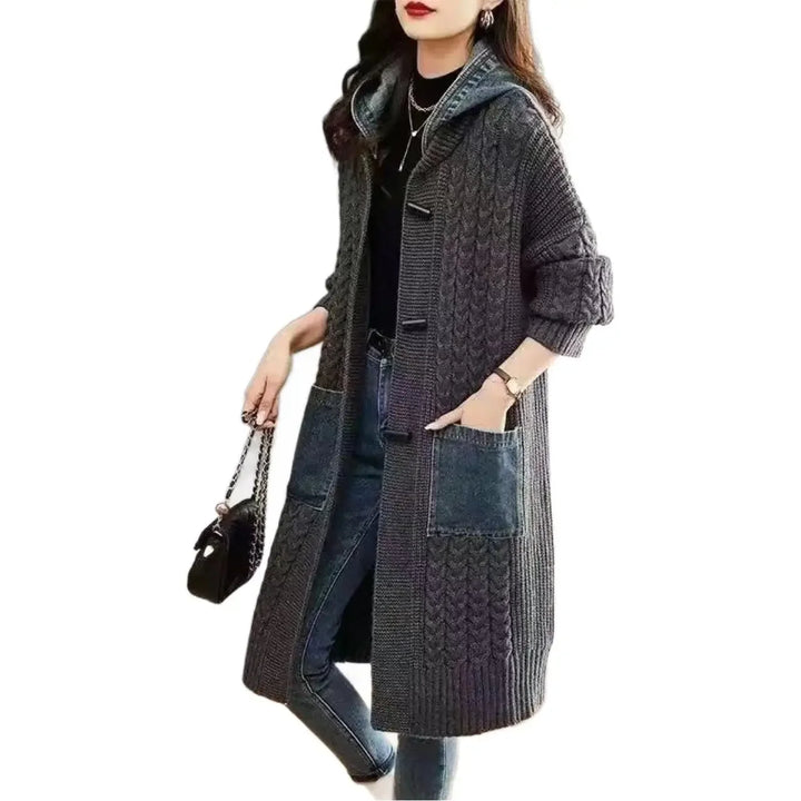 Spring Autumn Loose-Fit Hooded Knitted Cardigan