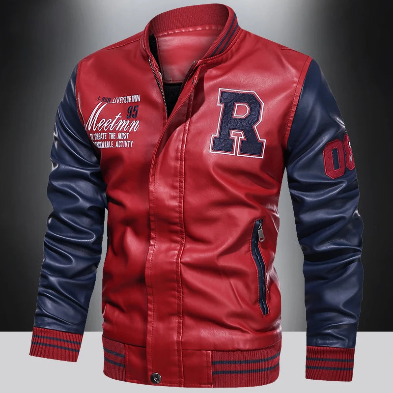 CB American baseball collar PU Leather jacket