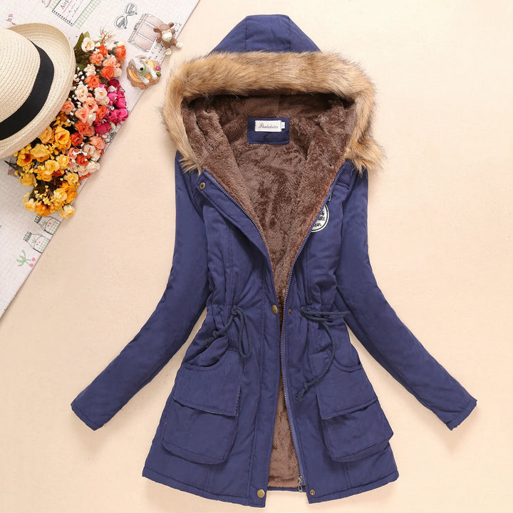 Slim Fit Embroidered Hooded Parka Cotton Padded Jacket