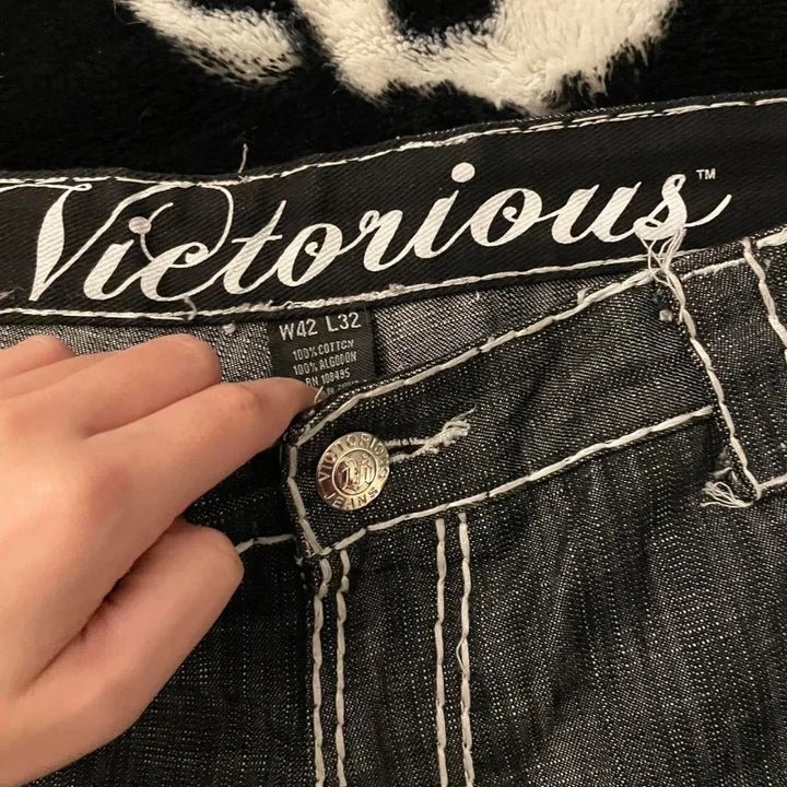 Y2K Geometric Embroidery Baggy Jeans