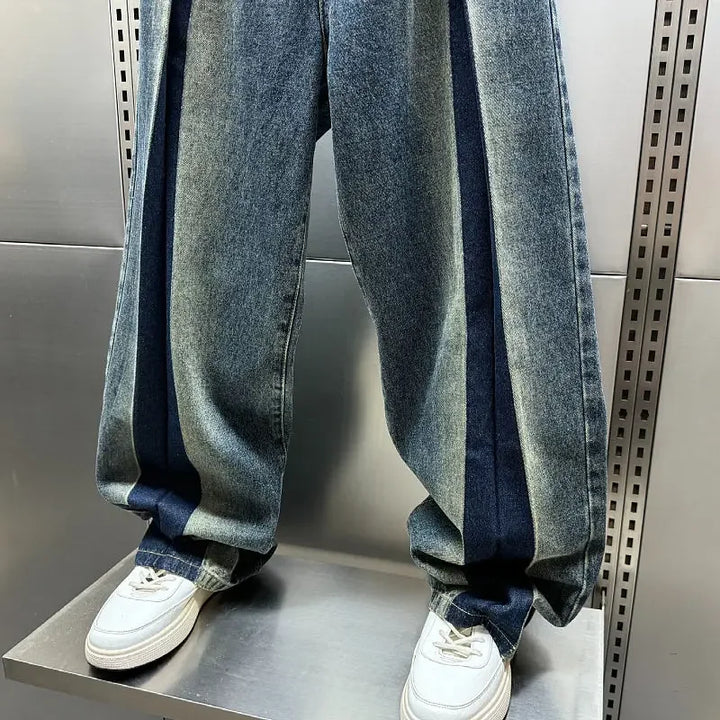 Korean Streetwear Patchwork Oversized Drop Hem Jeans