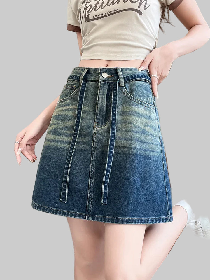 Vintage 90s A-Line Skirt with Gradient Blue Design