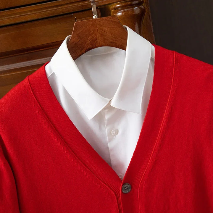 Classic V-Neck Solid Color Sweater Cardigan
