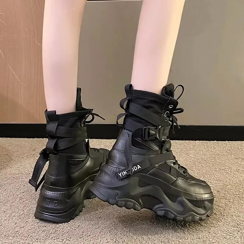 Chunky Platform Motorcycle Lace Up Boots