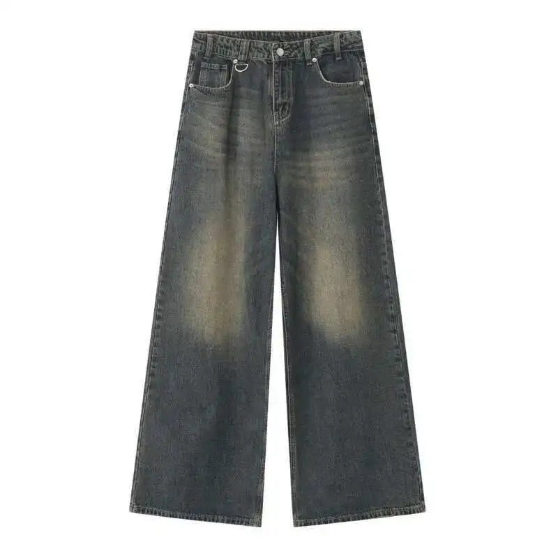 Gradient Washed Denim Pants with Metal Ring Design