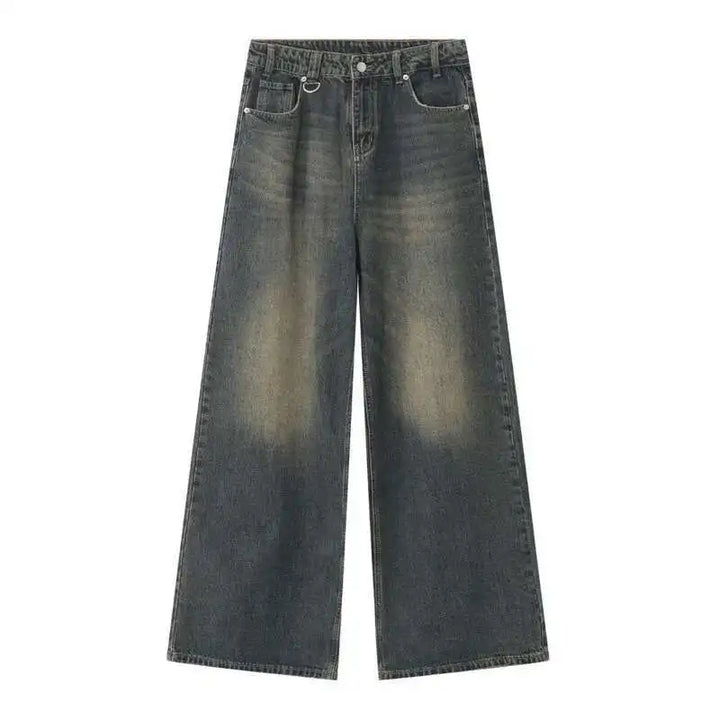 Gradient Washed Denim Pants with Metal Ring Design