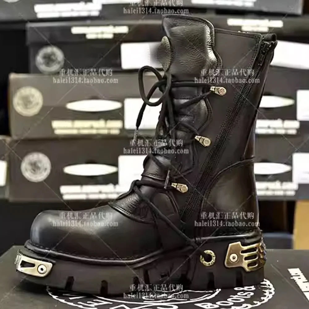 Genuine Leather Goth Punk Motorcycle Boots