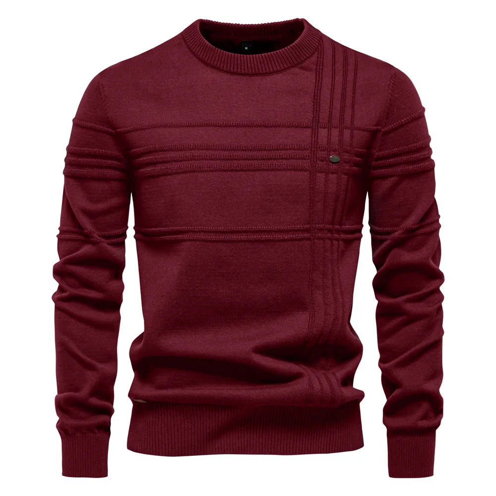 Striped Knitted Cotton Crewneck Pullover Sweater