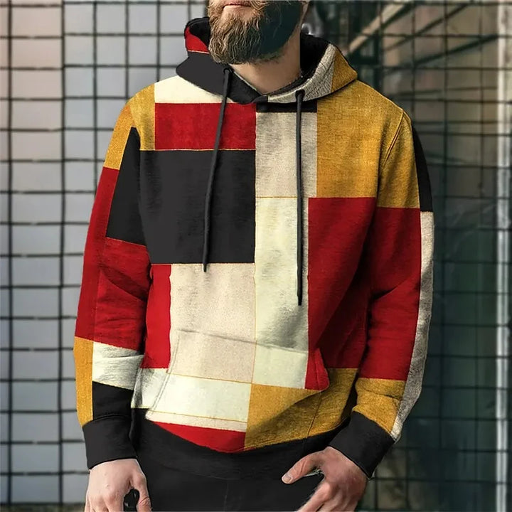 Oversized Vintage Patchwork Color Block 3D Print Hoodies