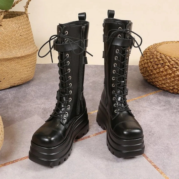 Round Toe Wedge Punk Boots