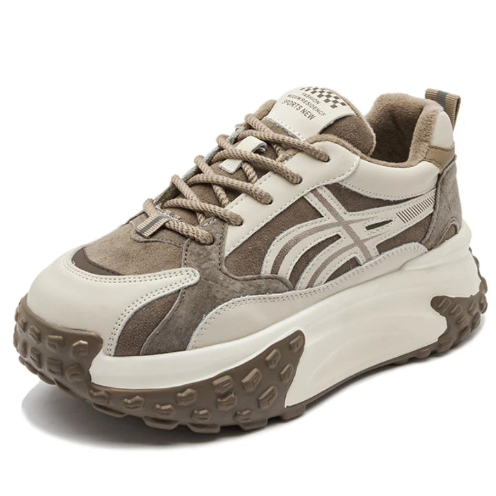 Natural Leather Wedge Plush Chunky Sneakers