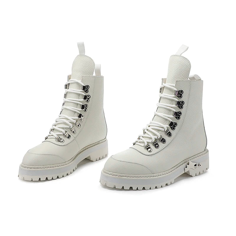 Genuine Leather Lace-Up Military Style Motorcycle Boots