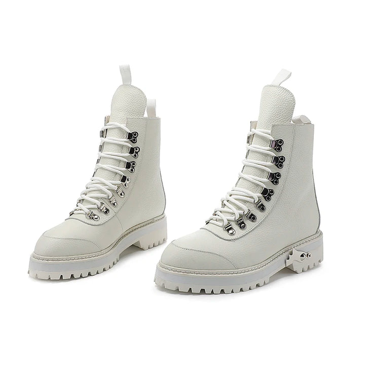 Genuine Leather Lace-Up Military Style Motorcycle Boots