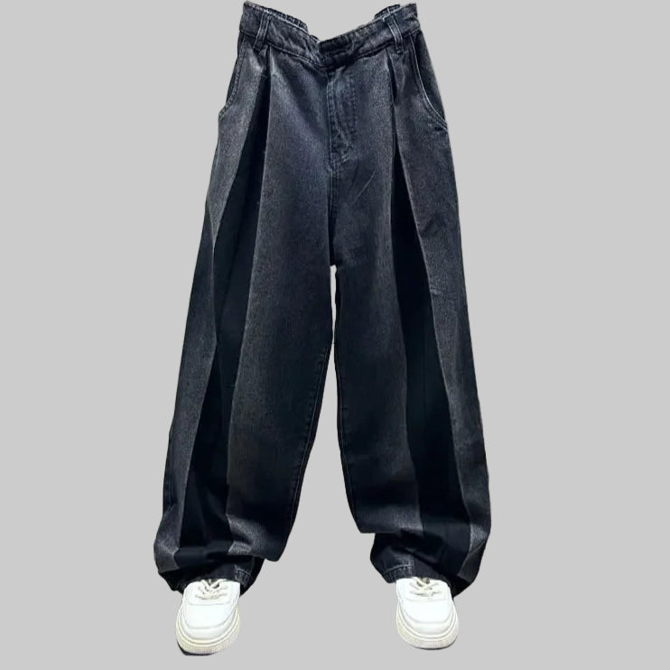 Korean Streetwear Patchwork Oversized Drop Hem Jeans