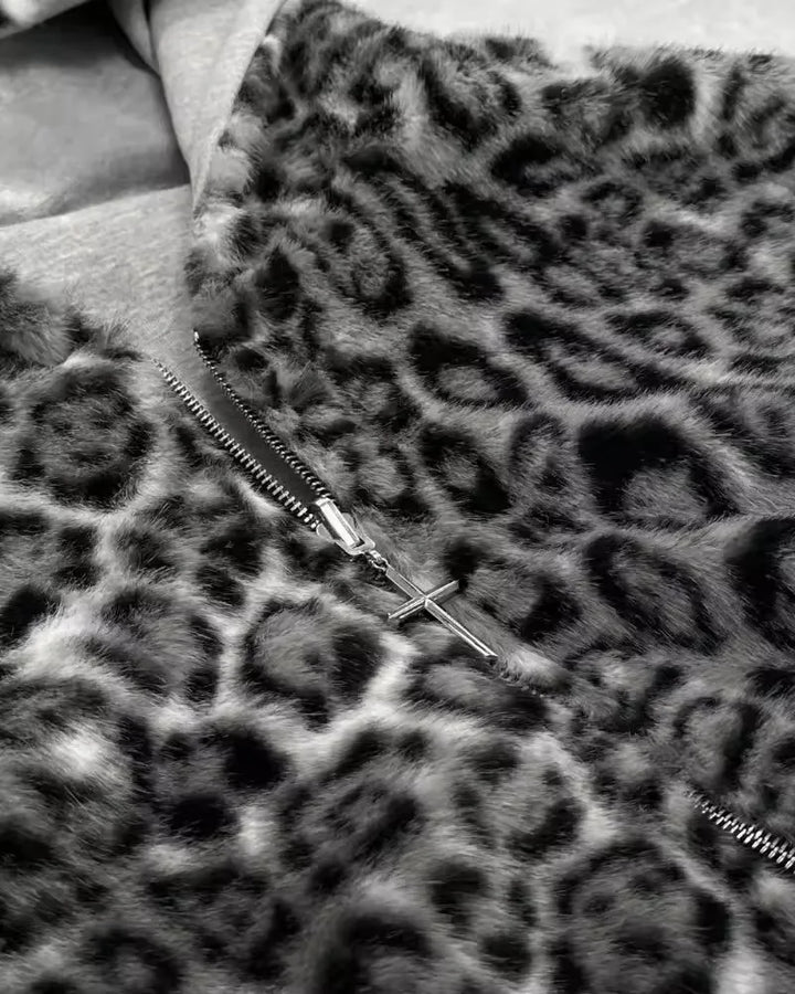 Y2k Gothic leopard print double-sided oversized hoodie
