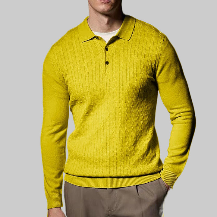 Long Sleeve V-Neck Knitted Polo Sweater