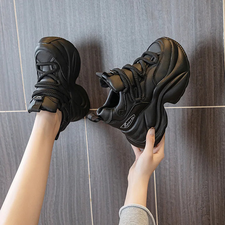 Genuine Leather Platform Wedge Sneakers