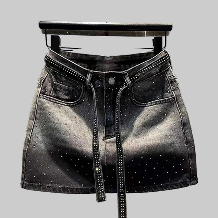 Oversized Retro Diamond Denim Mini Skirt