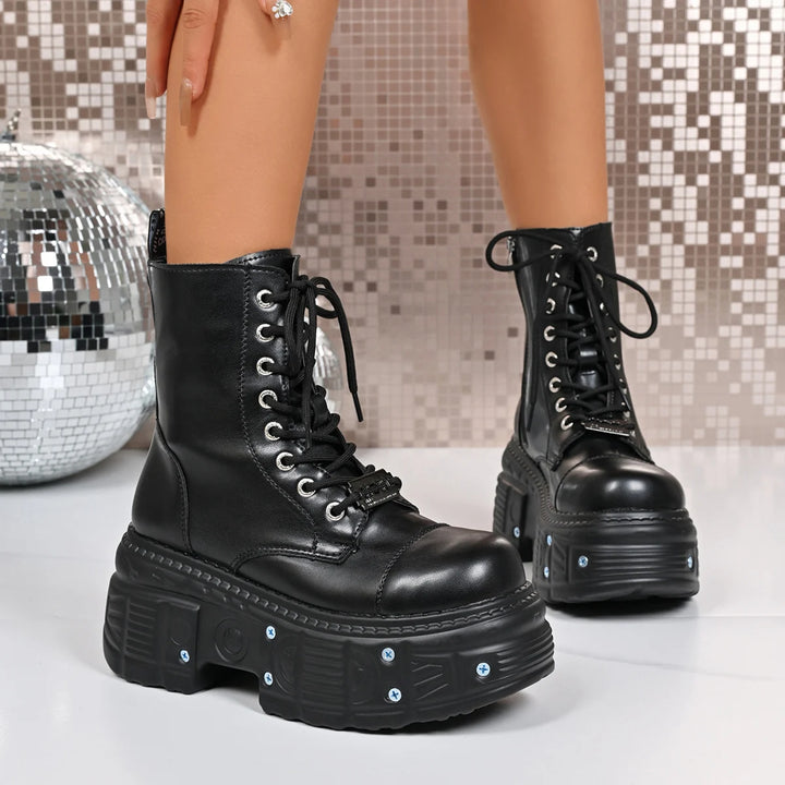 Goth Punk Ankle Rock Lace Up Boots