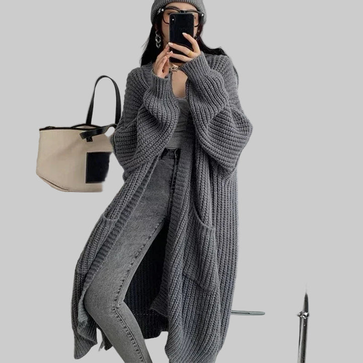 Elegant Long Knitted V-Neck Cardigan
