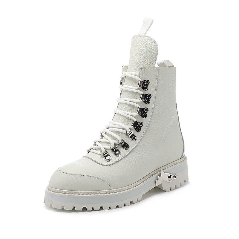 Genuine Leather Lace-Up Military Style Motorcycle Boots