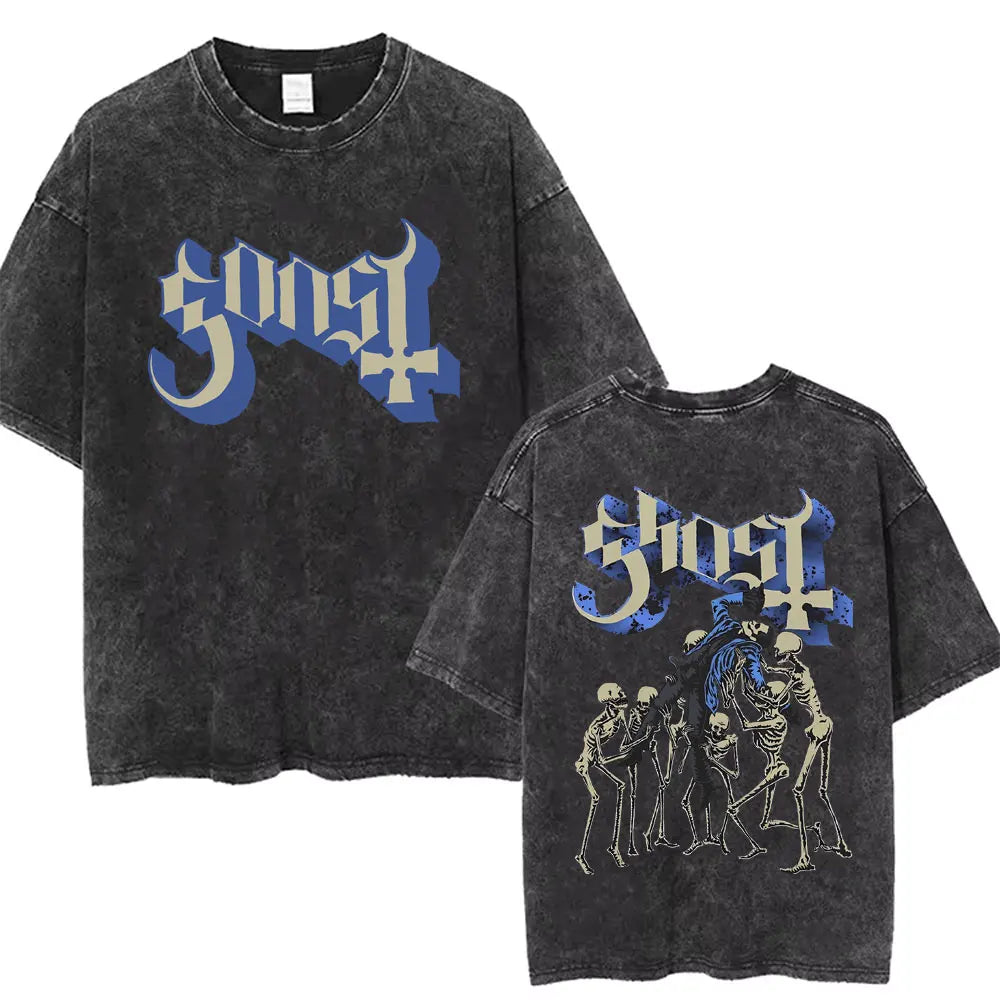 Washed Vintage Gothic Rock Metal Ghost Band Tees