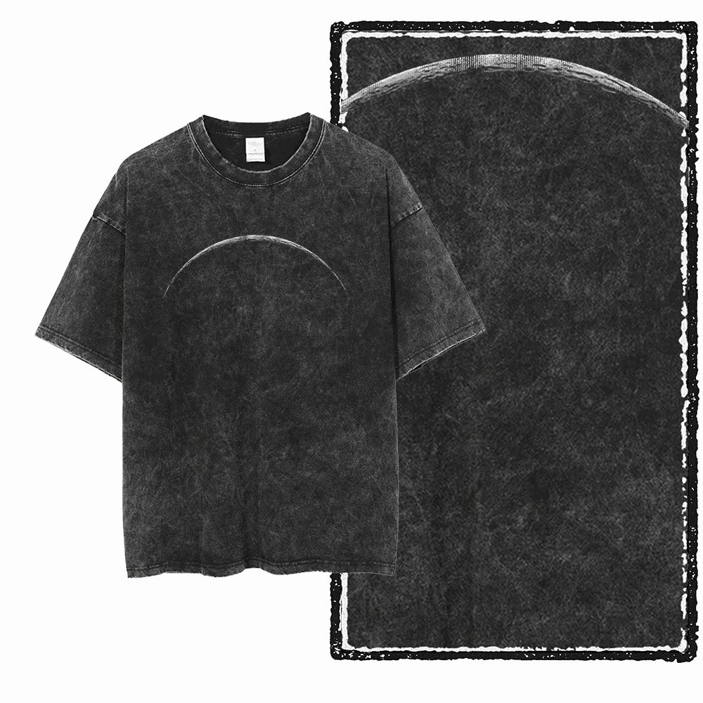 Oversized Washed Retro Finish Print Tees