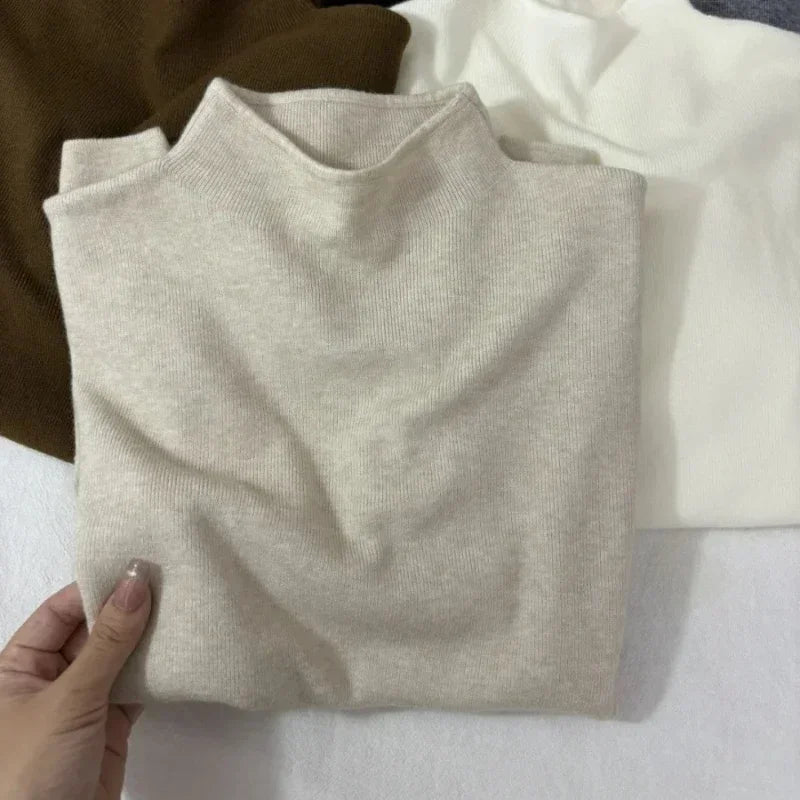 Knitted Solid Half Turtleneck Sweater Pullover