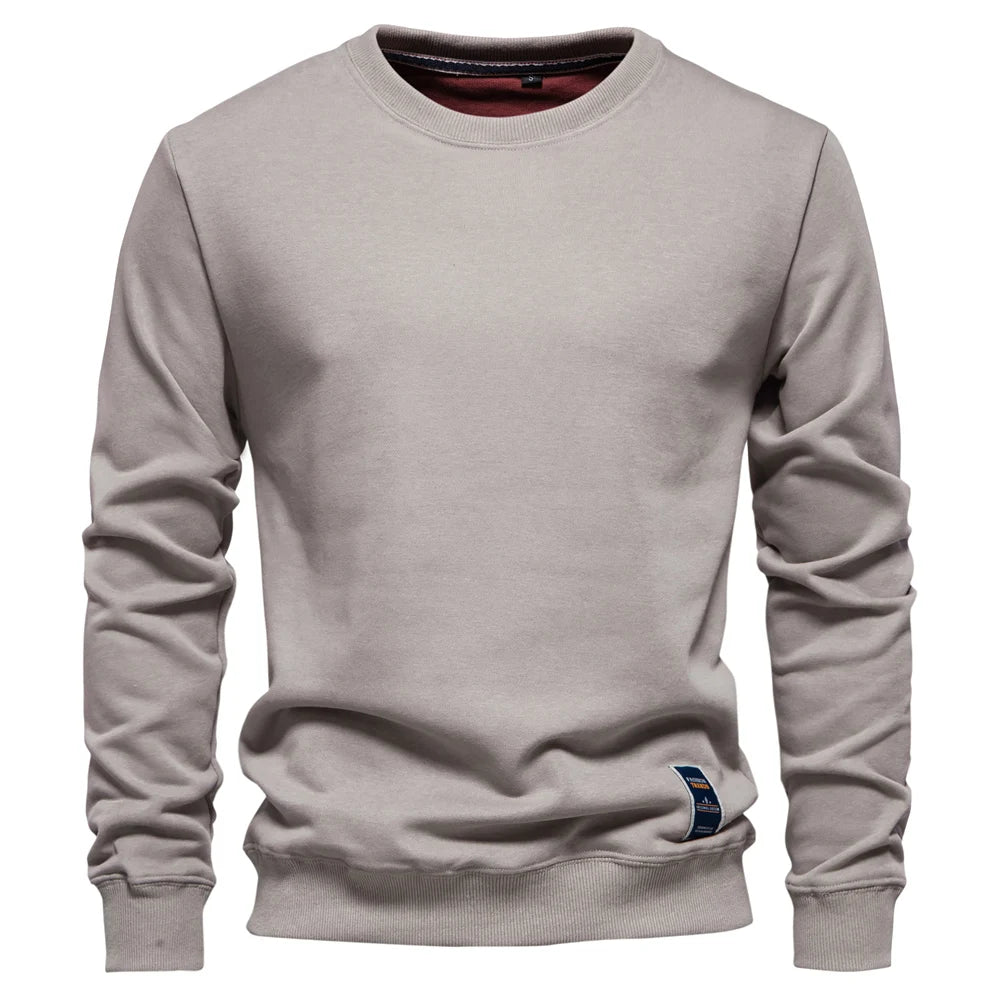 Casual Cotton-Blend Crew Neck Pullover Sweatshirt