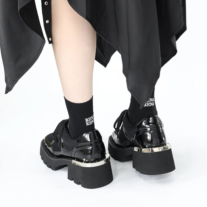 Square Head Leather Platform Oxford Shoes