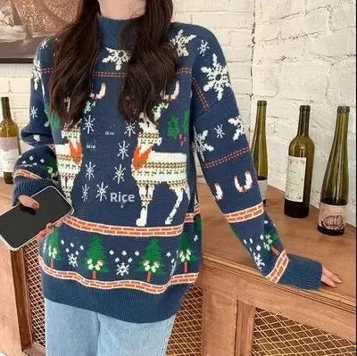 Cozy Red Deer Knitted Christmas Sweater