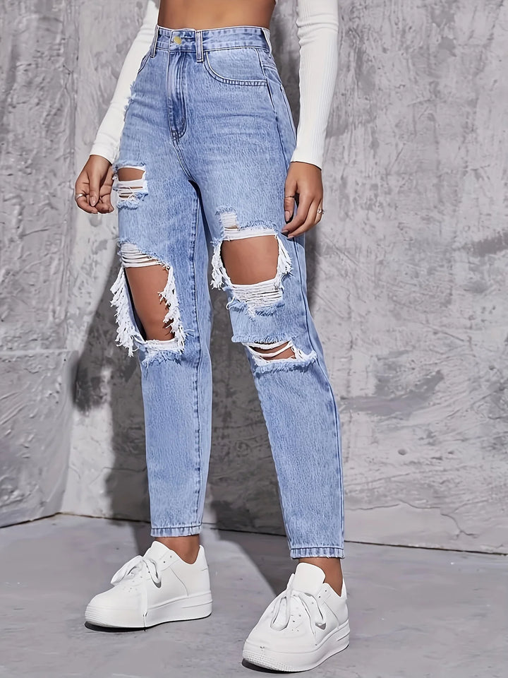 American Retro  High Waist Perforated Jeans