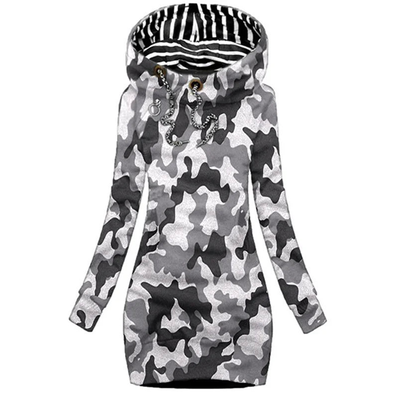 Casual Solid Color Long Sleeve Hoodie Dress