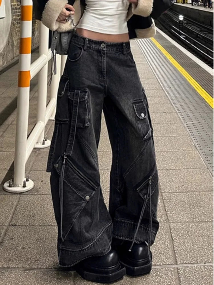 Punk Style Gothic Y2K  Washed Baggy Jeans