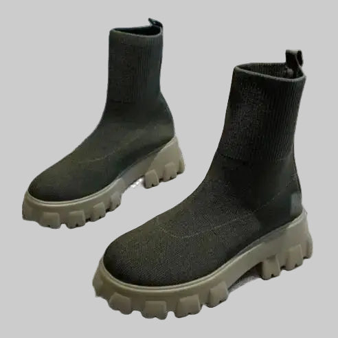 Luxury Ankle Boots with Casual Thick Sole and Knitted Socks